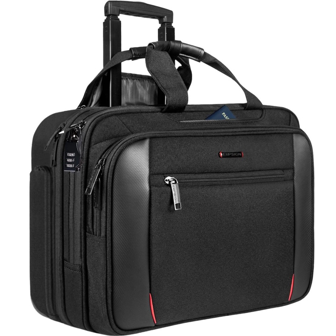 EMPSIGN Rolling Briefcase Laptop Bag173 Computer bag with wheels Water Repellent Travel Roller Underseat Bag with RFID Blocking PocketRolling Work Bags for womenmen Black