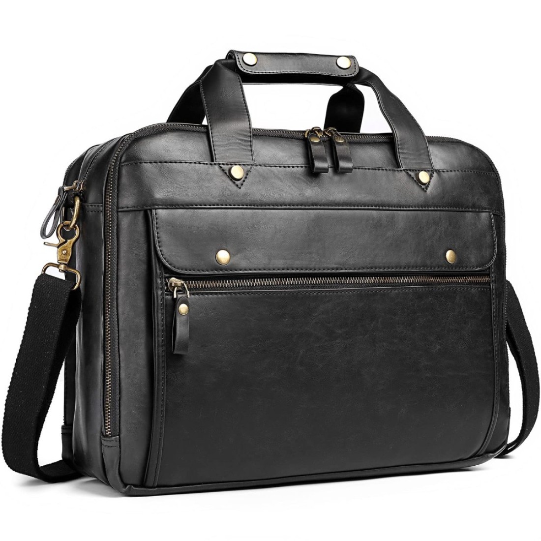 Bosidu Leather Briefcases for Men 15.6 Inch Water-Resistant Laptop Messenger Bag with Triple Compartments Computer Shoulder Bag for Business, Travel, Work, Office, Valentine&#39;s Day Gift for Men, Black