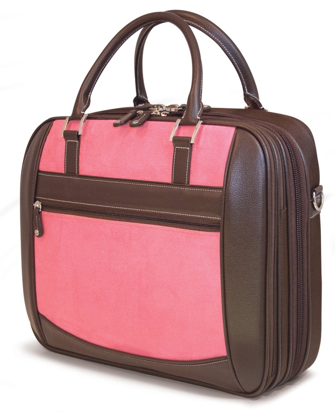Mobile Edge Women&#39;s Laptop Briefcase Bag for 16&quot; PC, Compatible with MacBook 17&quot;, Brown w/Pink, TSA-Friendly