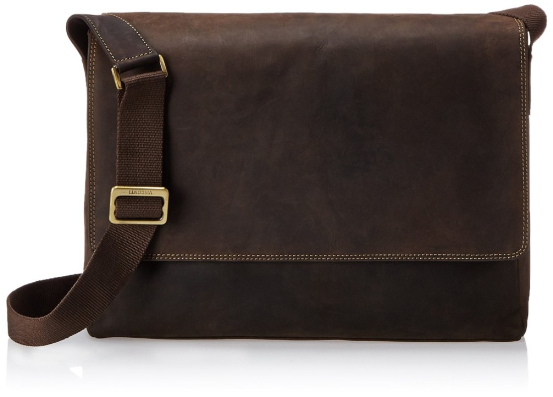 Visconti Distressed Leather Messenger Bag-3/4 Flapover, Oil Brown, One Size