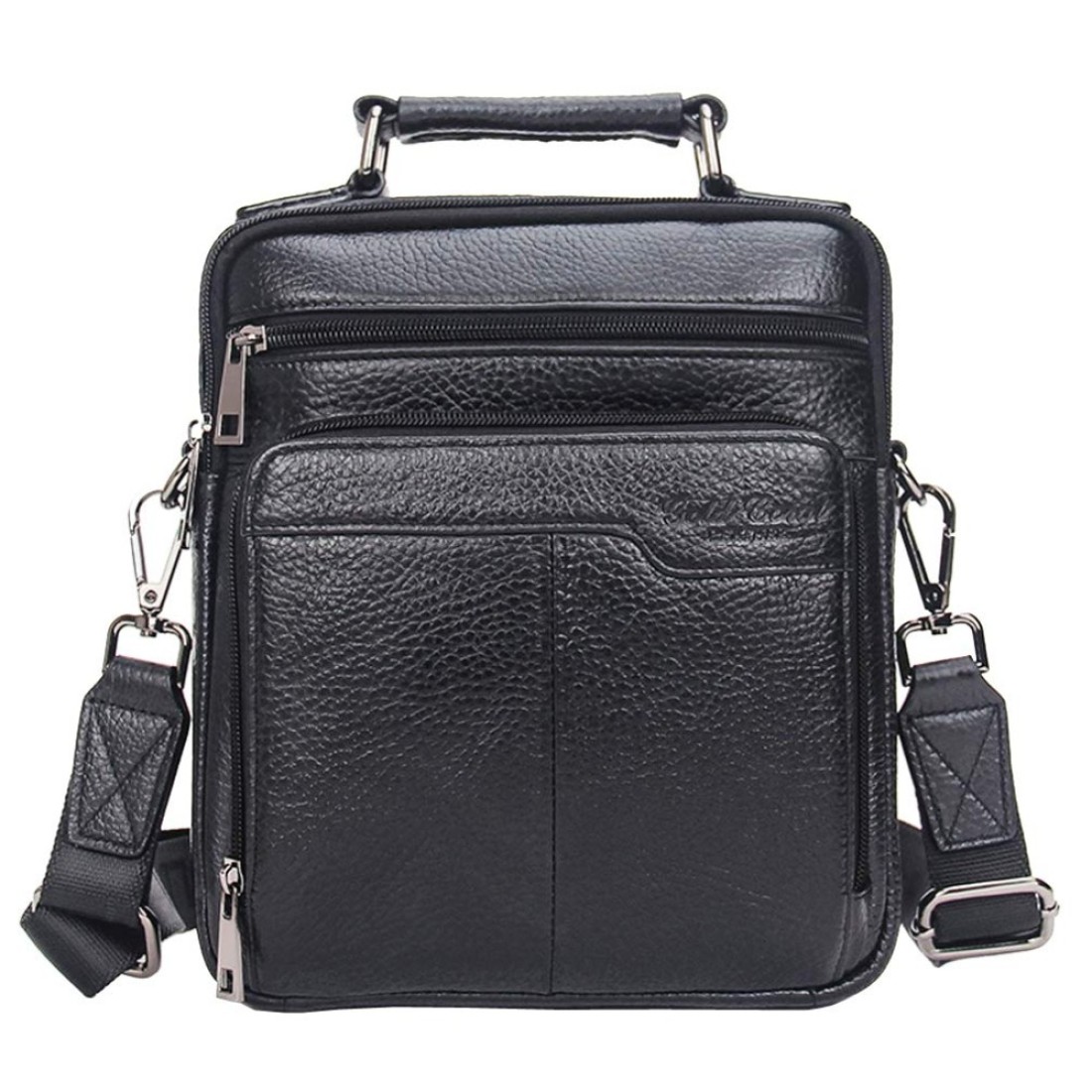 Leather Shoulder Messenger Bag for Men Business Travel Outdoor Crossbody Handbag Briefcase Wallet Phone Pouch Purse Casual Daypack Black