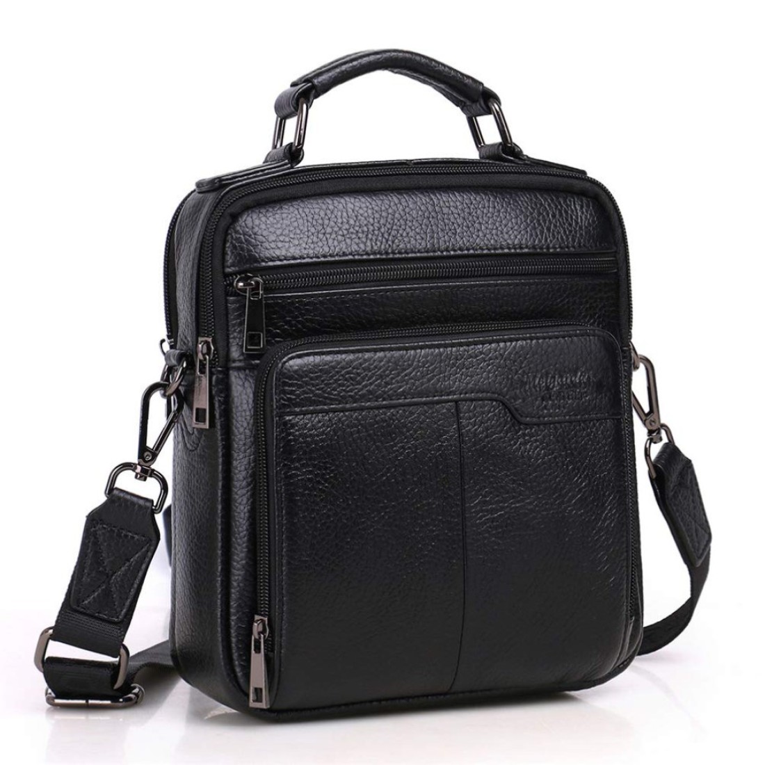 Langzu Men&#39;s Genuine Leather Messenger Shoulder Bag Handbag CrossBody Briefcase (B-Black)