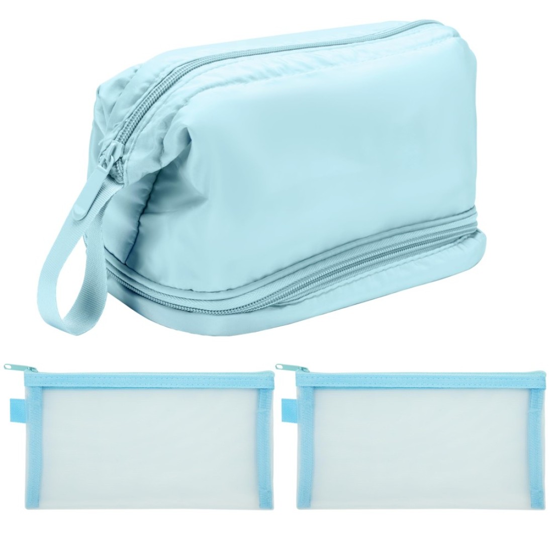 BELLE VOUS Pack of 3 Travel Makeup Bag with Mesh Storage Pouches - 1 Large Zipper Makeup Storage Bag &amp; 2 Mesh Storage Pouches for Accessories &amp; Brushes - Waterproof Toiletry Bag for Women