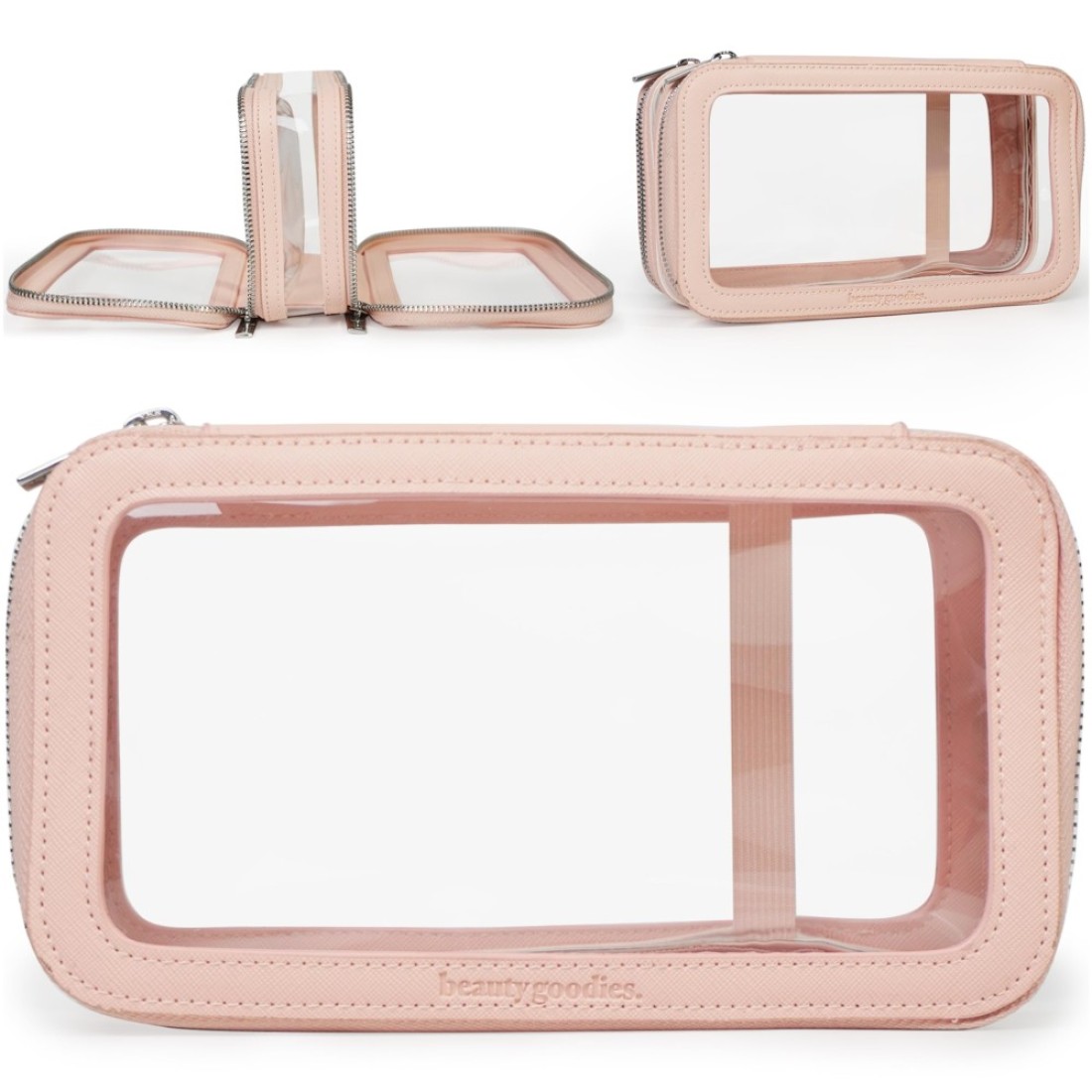 Pink Clear Makeup Bag for Women with Zipper Case Organizer, Transparent Clear Cosmetic Bags for Women, See Through Clear Make Up Bag for Women, Clear Travel Makeup Bag, Small Make Up Bag for Traveling