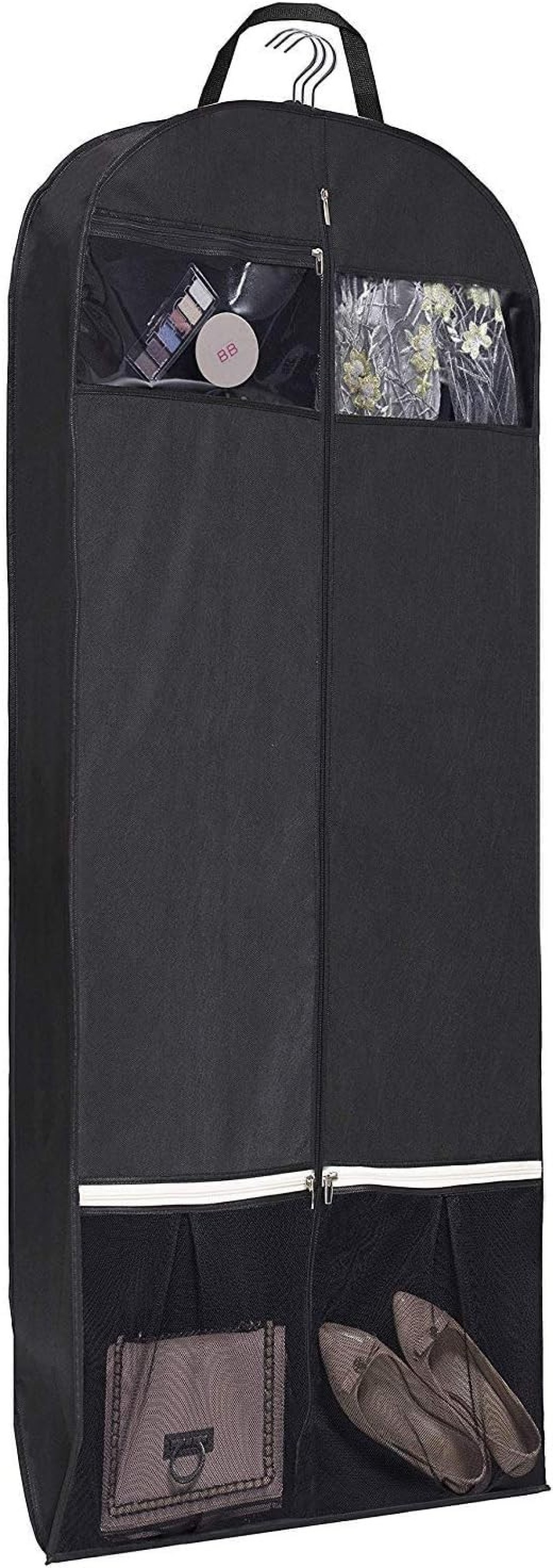 KIMBORA 54&quot; Trifold Dress Garment Bags for Travel Gusseted Suit Cover with 2 Large Mesh Shoe Pockets (Black)
