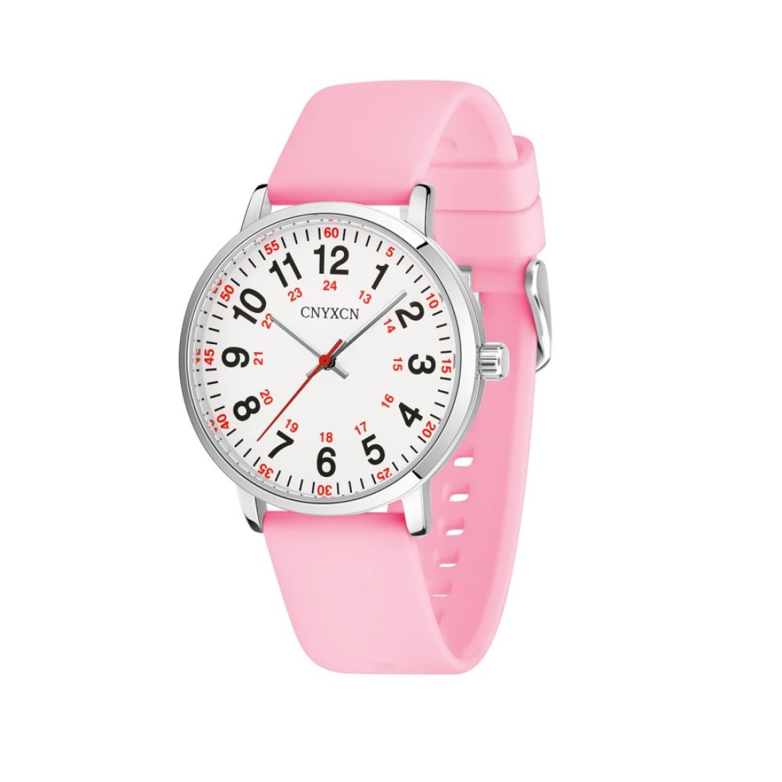 CNYXCN Nurse Watch for Medical Students,Doctors,Women Men with Second Hand and 24 Hour,Easy to Read Dial,Silicone Band,Water Resistant (Pink White)