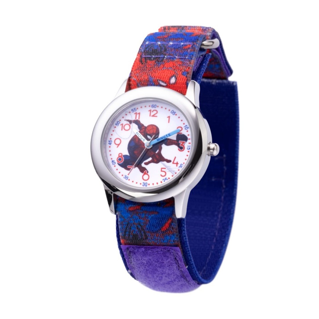 Marvel Spider-Man Kids&#39; Stainless Steel Time Teacher Analog Quartz Nylon Strap Watch
