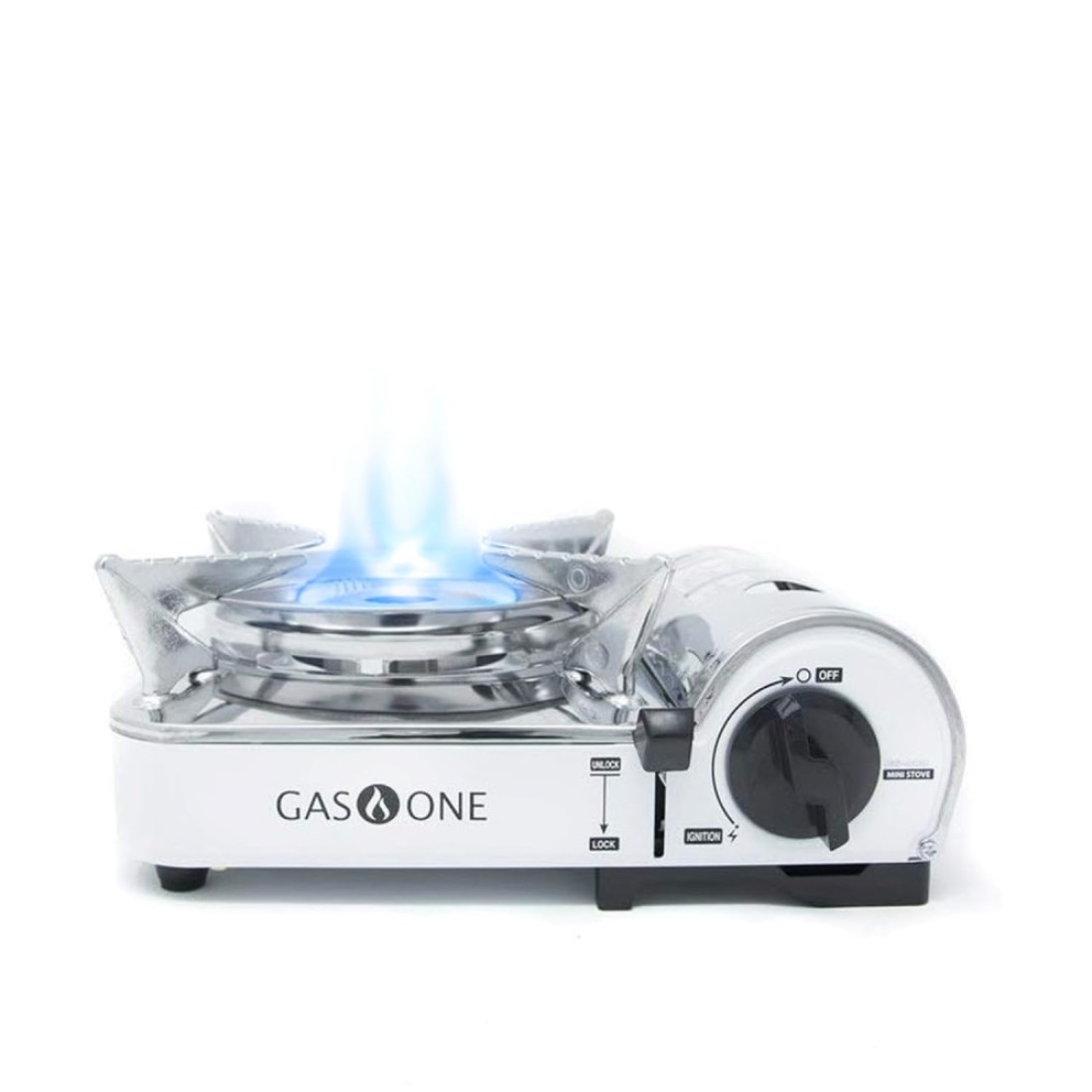 GasOne GS800 Emergency Gear Camping Mini Butane Portable Gas Stove with Carrying Case Stainless Steel White