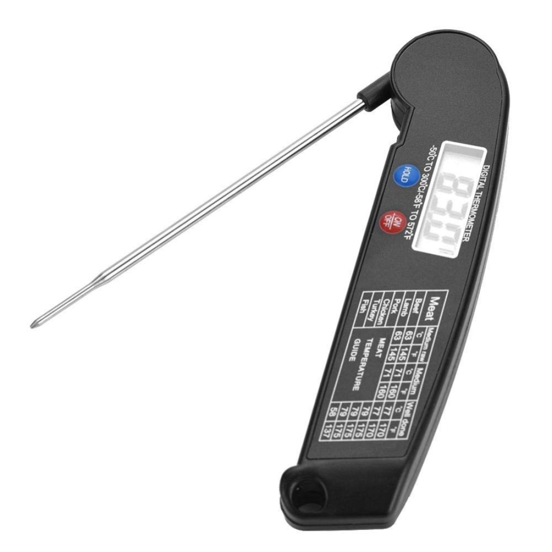 LCD Digital Food Meat Thermometer with Folding Probe Turkey Fish Beef Taste Selectable Kitchen Cooking BBQ Grill Temp Tester(Black)
