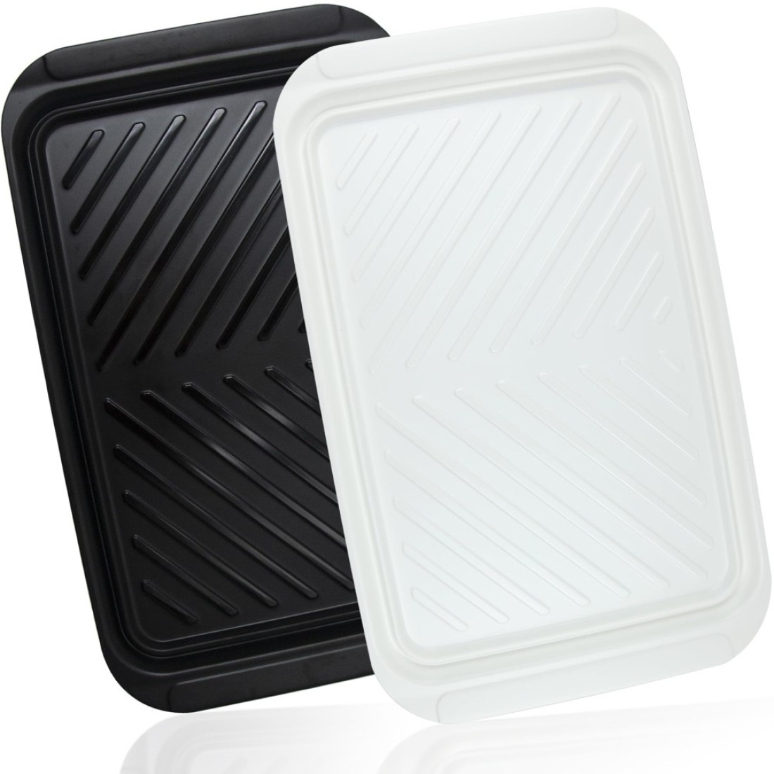 Czlizdyt Grilling Prep and Serving Platter, BBQ Tray for Raw and Cooked Food, Melamine Serving Platter for Food, Set of 2, Black and White, Napkin and Cleaning Clothes Included