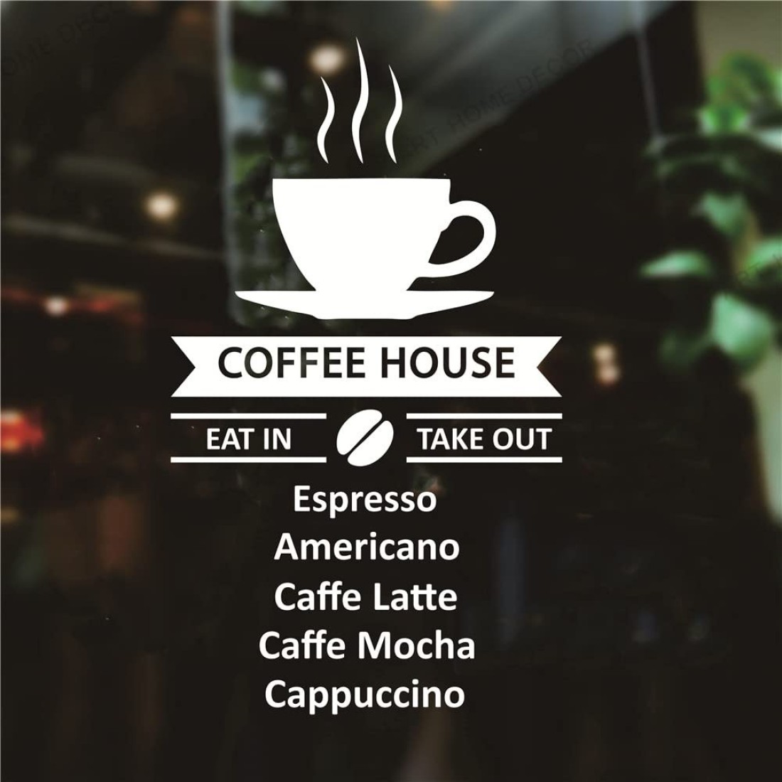 UILMNIY Kitchen Room Coofee Bar Wall Decor Sticker Coffee House Logo Caffee Latte Mocha Wall Window Decoration Mural AFN97 (White)