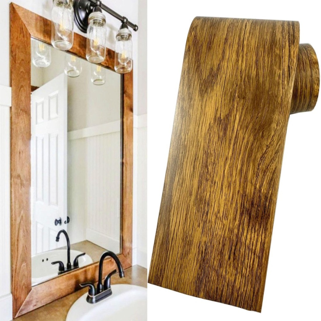DESOMINOR 32.8Ft Brown Border Peel &amp;Stick Wood Grain Wallpaper Border Removable Waterproof Bathroom Mirror Frame Sticker (Brown)