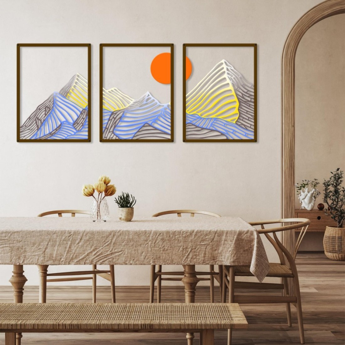 Aposemo Mountain Metal Wall Art, 3 Pack Abstract Minimalist Line Home Wall Decor, Rustic Nature Framed Wall Art for Living Room Bedroom Bathroom Office (Colour 11&quot;x16&quot;)