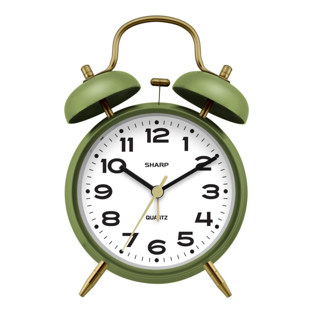 Sharp Twin Bell Alarm Clock, Loud Alarm Great for Heavy Sleepers - Stylish Matte Finish with Rustic Bronze Accents, Battery Operated (Matte Sage)