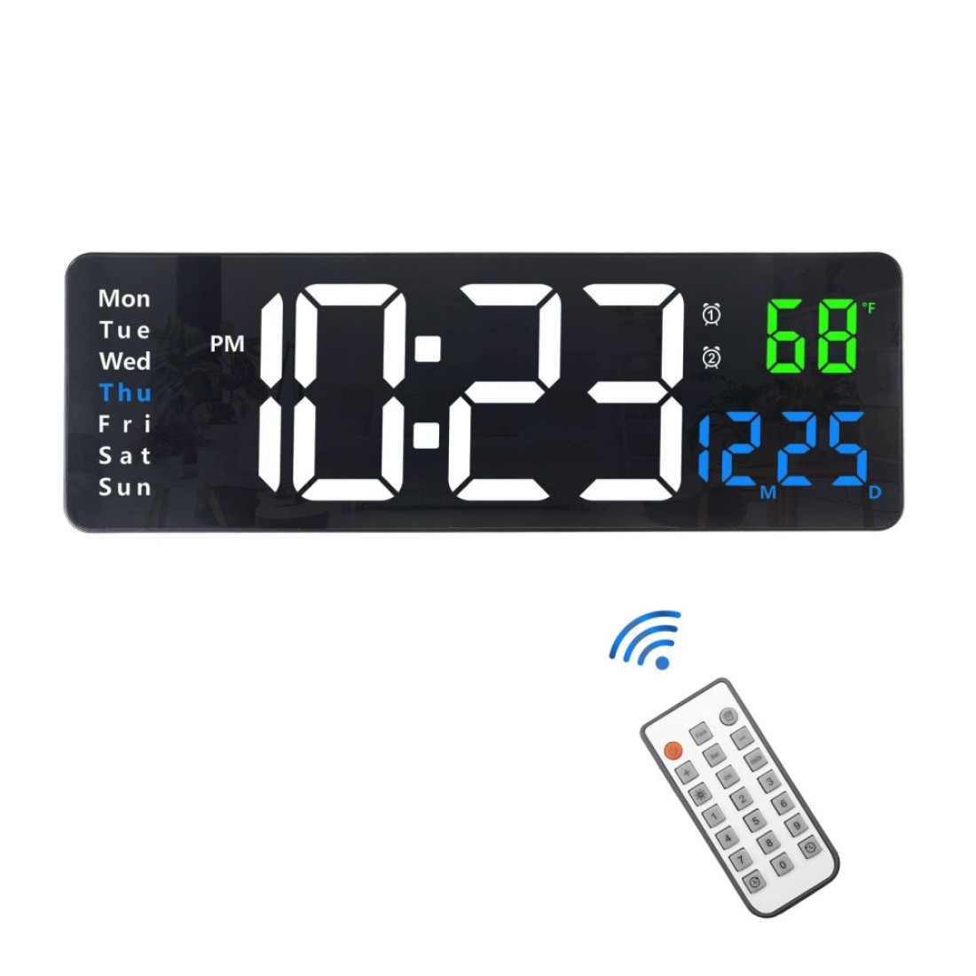 Plumeet Digital Wall Clock, 16&acirc;&euro;&trade;&acirc;&euro;&trade; Large LED Wall Clock with Remote Control, Big Digits, Auto-Dimming, 2 Alarm, Silent Wall Clock Show Date Week Temp (Include Adapter)