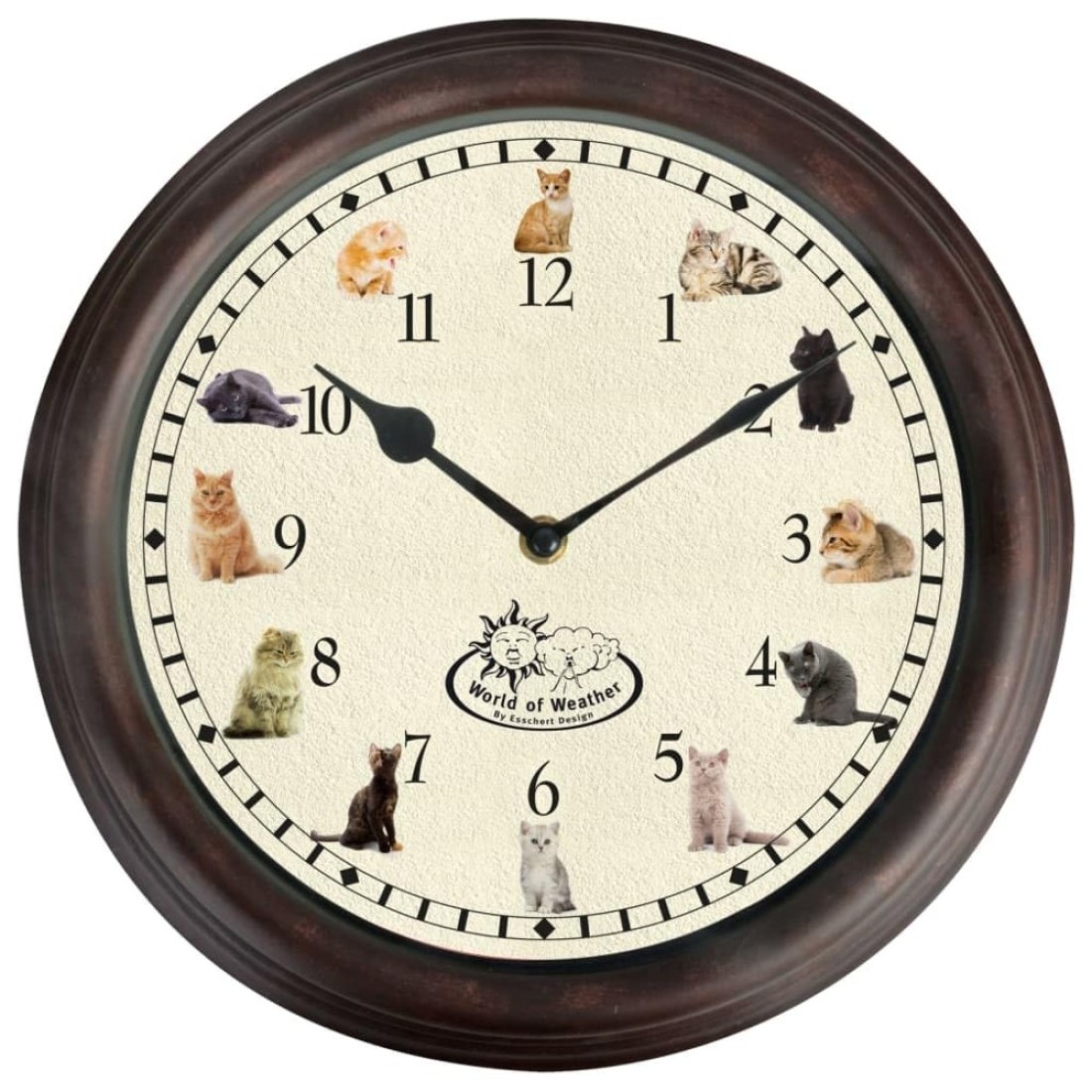 Esschert Design Cat Sounds Wall Clock - Round Battery Operated Meowing Cat Clock