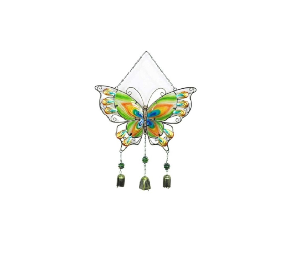 Comfy Hour Travel on Wings Collection 22&quot; Metal Art Butterfly Windchime Hanging Windbell