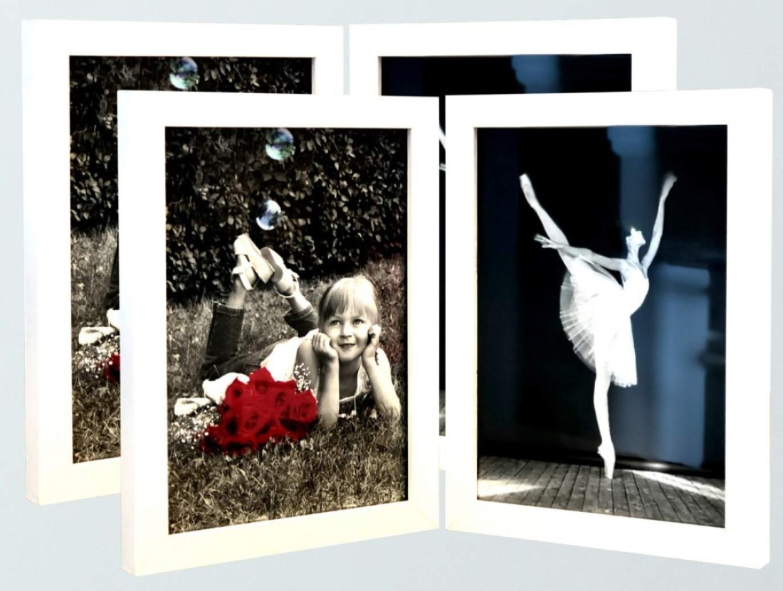 Tasse Verre 4x6 White Folding Picture Frames (2 Pack) White with HIGH DEFINITION GLASS - Displays Two 4&quot;x6&quot; Inch Collage Pictures, Photo Table Hinged