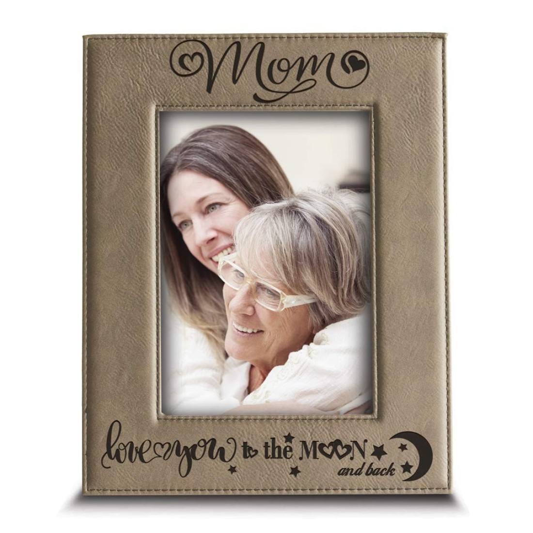 BELLA BUSTA- Mom, I Love You to the Moon and Back- Mother&#39;s day- Engraved Leather Picture Frame (4x6 Vertical)