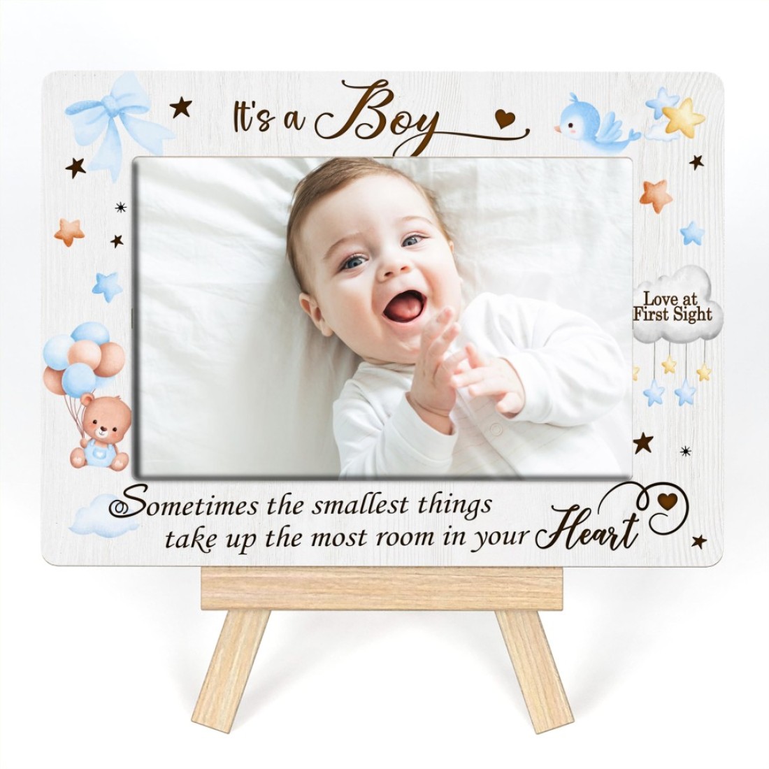 New Baby Gift, Baby Picture Frame For Boy , Sometime The Smallest Thins Take Up The Most Room In Your Heart Photo Frame, Newborn Picture Frame For Parents, Tabletop Picture Frame With Easel (A26)