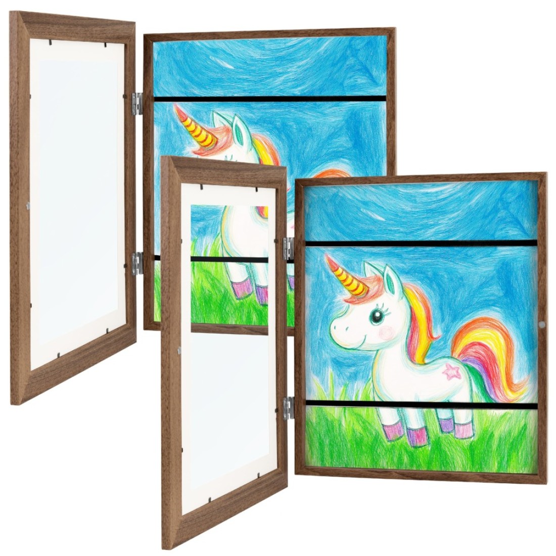 Zenacolor Kids Artwork Frames Changeable - Front-Opening to Display &amp; Store 100 pcs - Set of 2 Kids Art Frame Includes Wall Hooks &amp; Stand - 10&quot;x12.5&quot; - Wood
