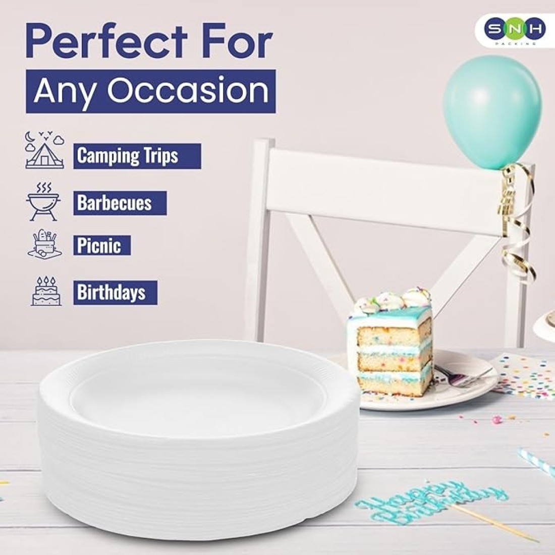 SNH Packing Foam Plate White 7 Inch Disposable, Tableware, Birthday Parties, Office, Home Events, Camping - 25 Pieces.