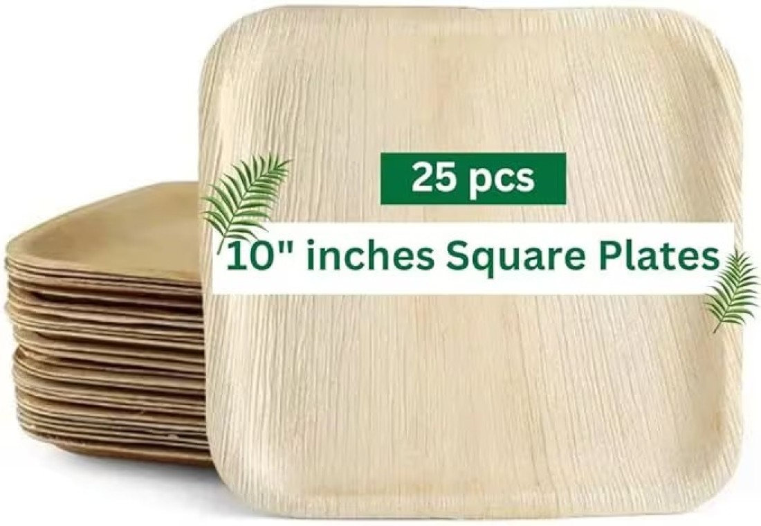 Areca Leaf 10 Inch Square Plates (Pack of 25)100% Compostable Disposable Eco-Friendly Biodegradable Like Bamboo wood Plates Party, Wedding, Event Plates (Microwave &amp; Oven Safe)