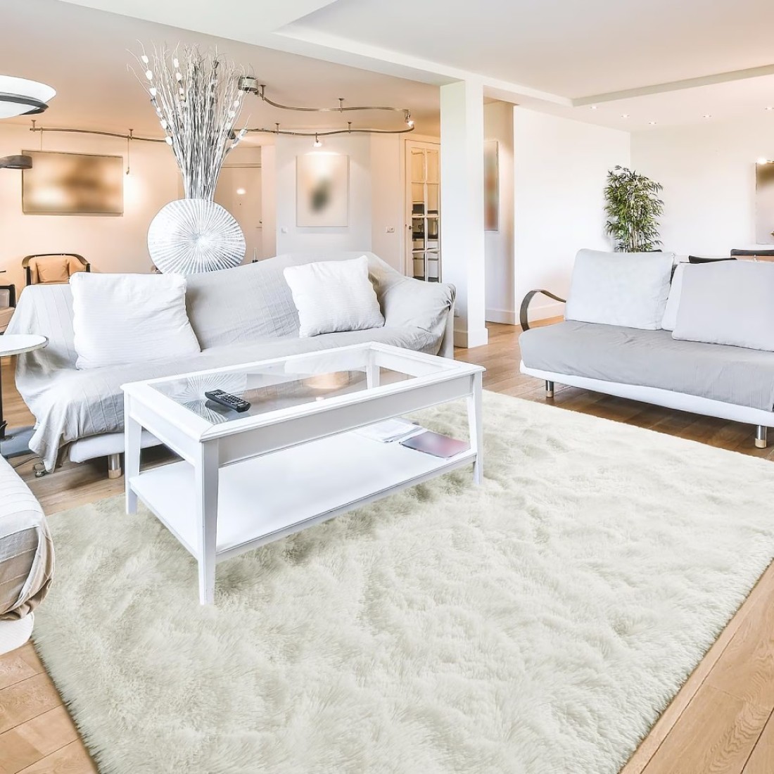 Terrug Fluffy Large Area Rugs for Living Room Bedroom Cream 4x6 Rug Washable Shag Carpet Super Soft Fuzzy Plush NonSlip Cute Modern Kids Rug for Nursery College Dorm Classroom Kids Room Home Decor