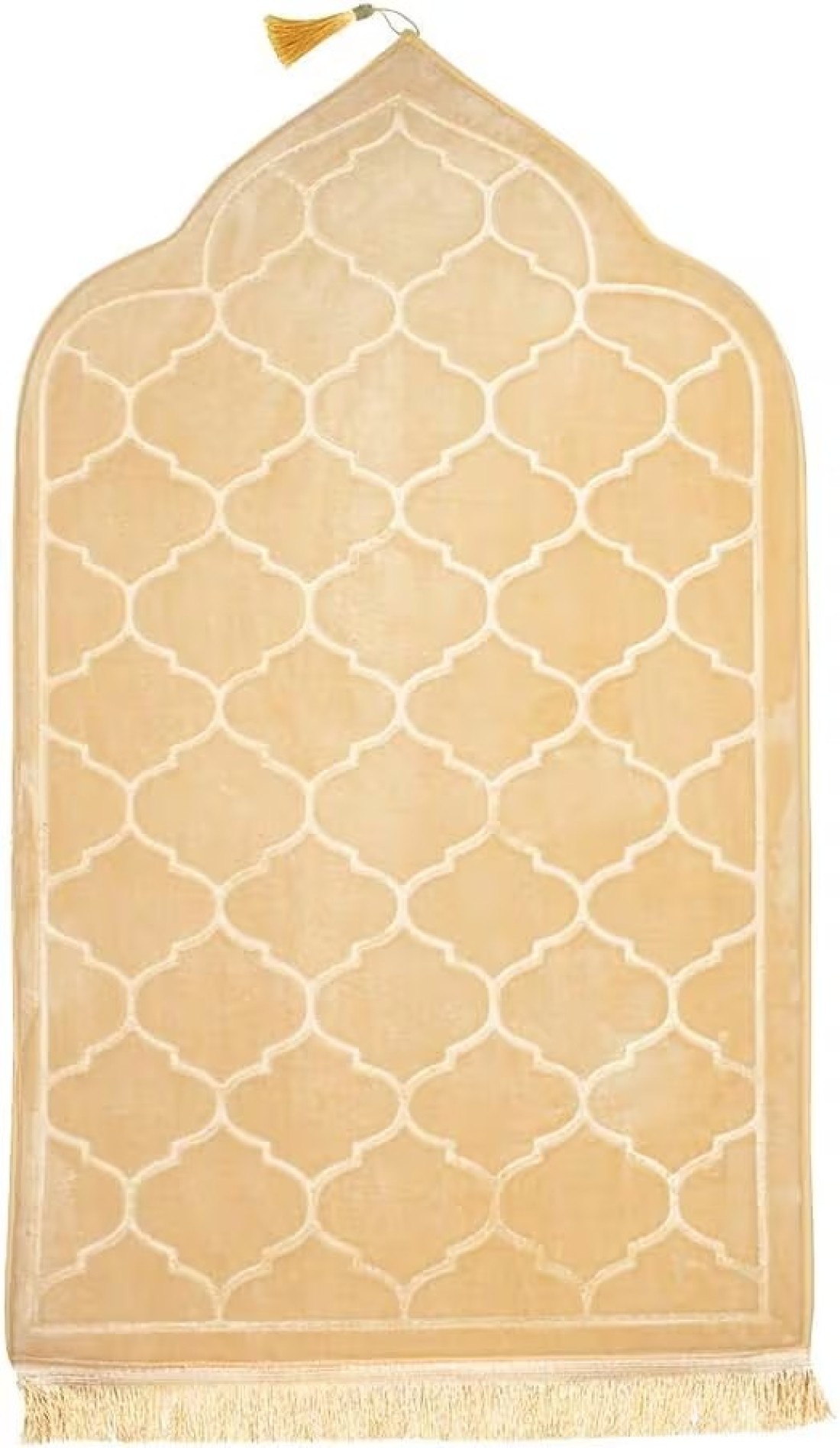 Embossed Dome Style Prayer Mat Beige Anti-Slip Velvet Top Islamic Prayer Mat New Design Sajadah Padded Prayer Rug for Men Women Eid Gift Ramadan 70x110 cm