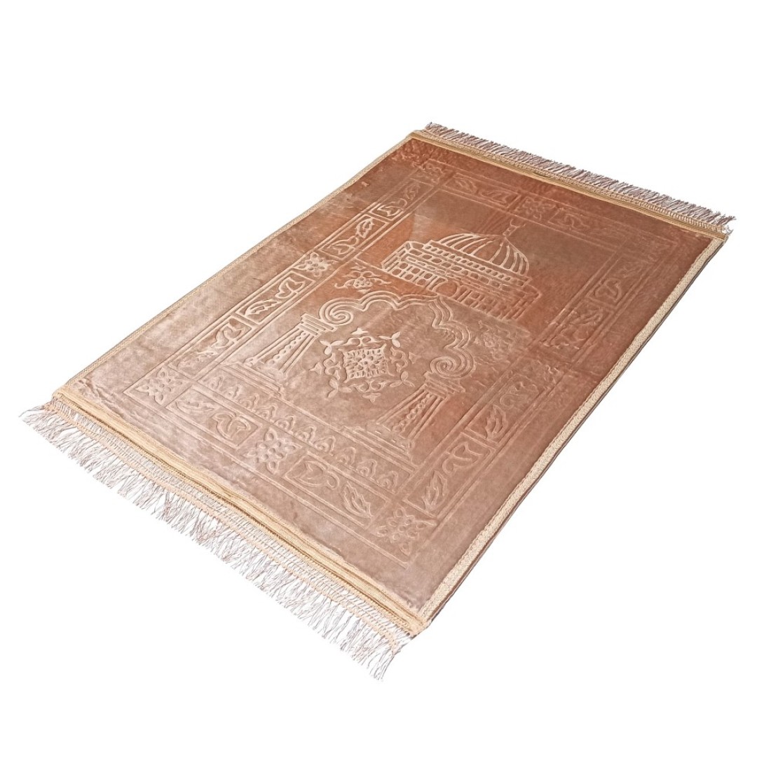 Fabienne Embossed Prayer Rug Anti-Slip Velvet Top Prayer Mat Beige 80 x 120 cm