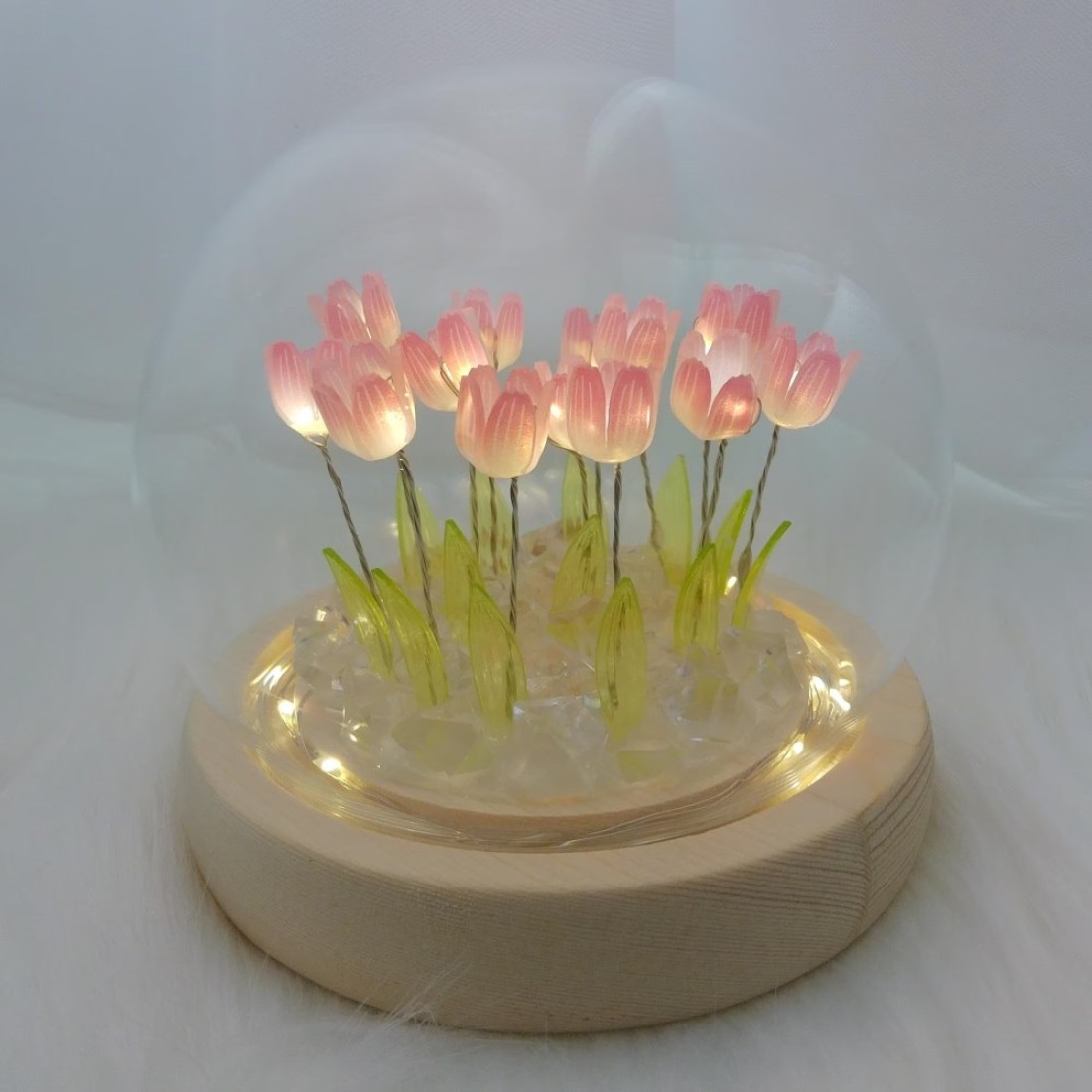 ALYMACK Tulip Night Light with Removable Glass Globe - Battery-Powered Flower Lamp for Desk or Table - Decorative Tulip Lamp for Nature Lovers, Easy-Clean Design - Elegant Home Decor (Pink Tulip)