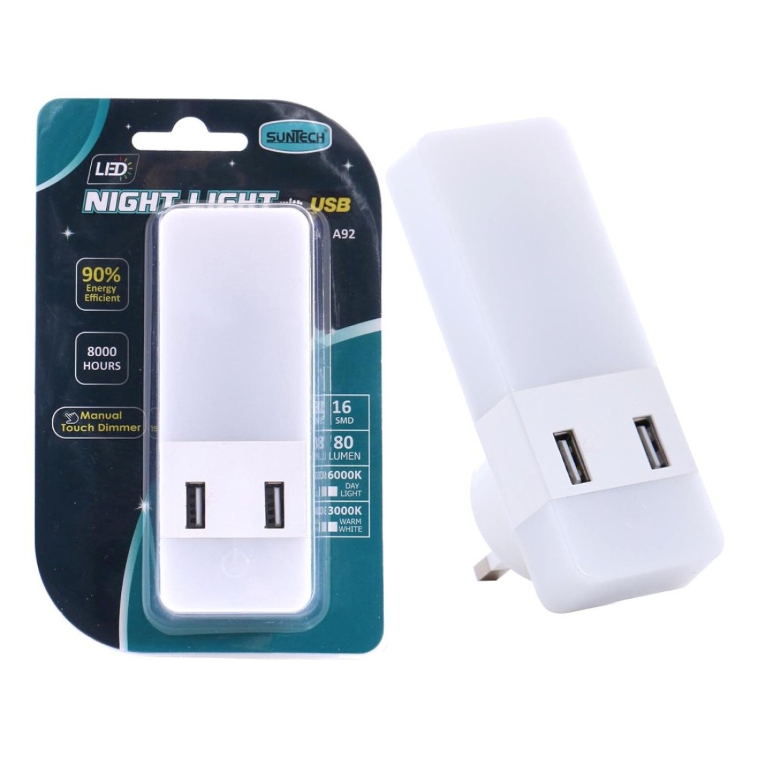 Suntech LED Night Light With USB Ports A92 White