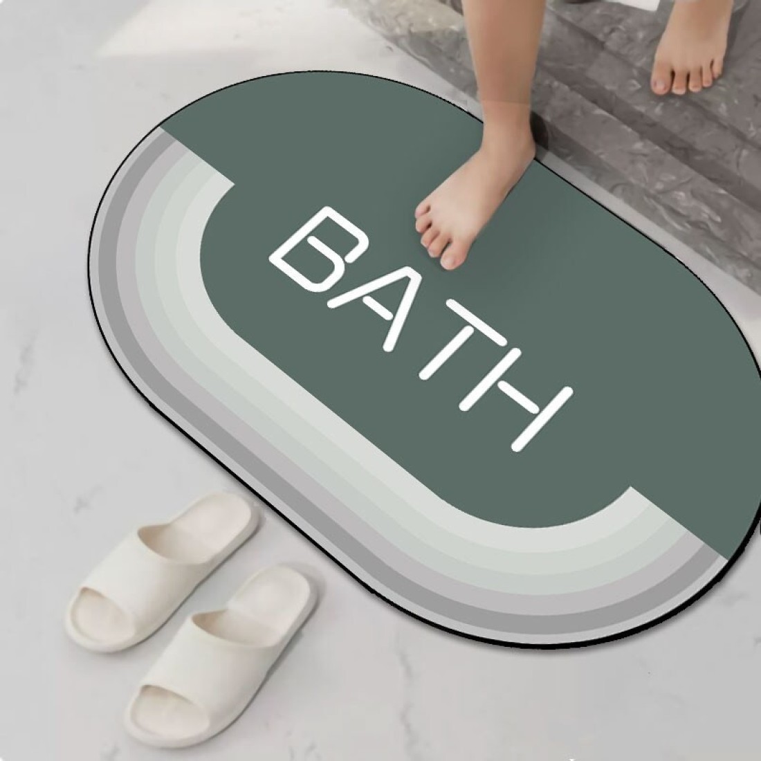 Diatom Mud Anti Slip Bathroom Mat With Printed Design Stylish &amp; Super Absorbent With Soft Material (50X80)