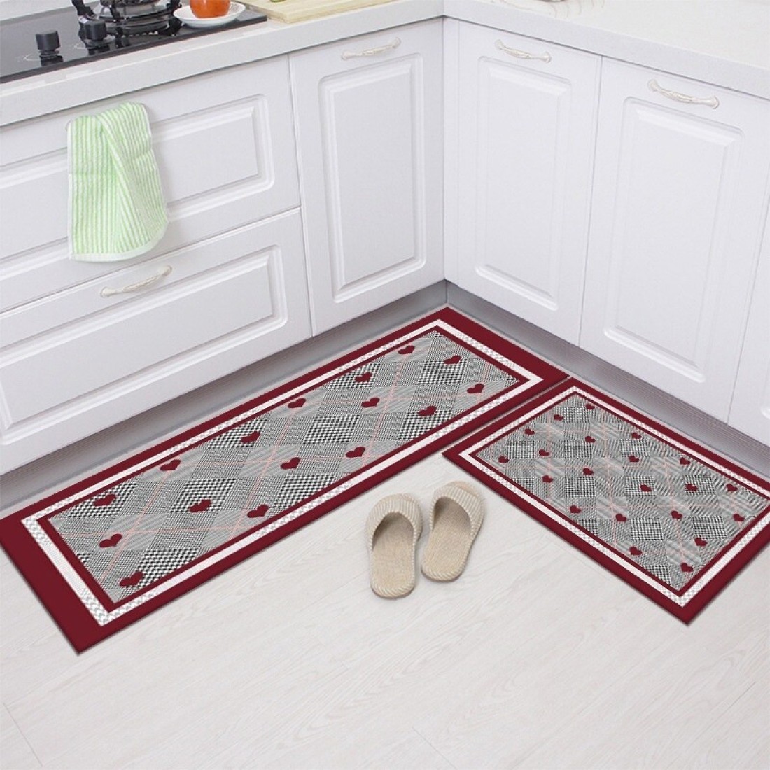 2 PCS Set Large Kitchen Mats With Thick Non Slip Bottom For Kitchen Floor With Beautiful Design (50×80CM And 50×160CM)