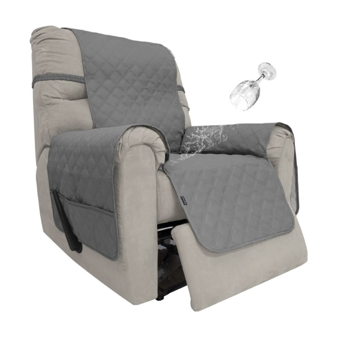 Easy-Going Sofa Slipcover Waterproof Recliner Chair Cover Non-Slip Fabric Couch Cover for Living Room Washable Furniture Protector for Pets Kids Children Dog Cat (Recliner, Gray), 23
