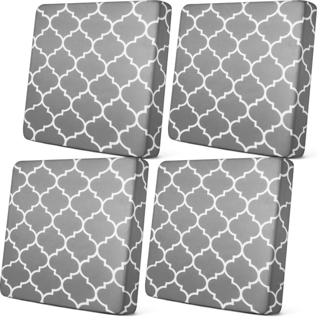 Newwiee 4 Pcs Patio Stretch Sofa Cushion Covers Moroccan Pattern Outdoor Cushion Covers Replacement Patio Furniture Cushion Couch Slipcovers Chair Seat Cover Soft Flexibility Protector (Gray)