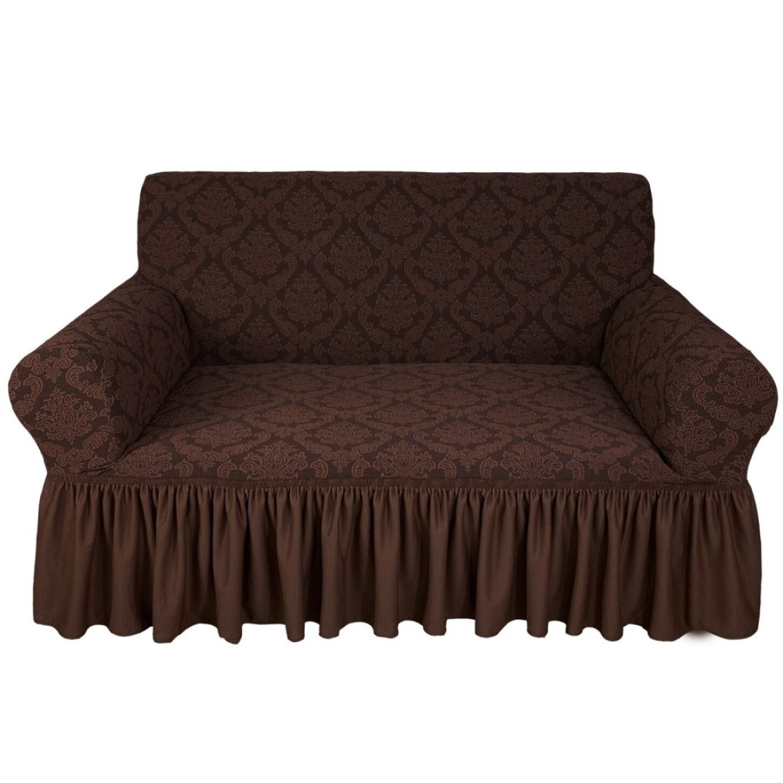 Jacquard Fabric Stretchable Two Seater Sofa Cover Chocolate Brown