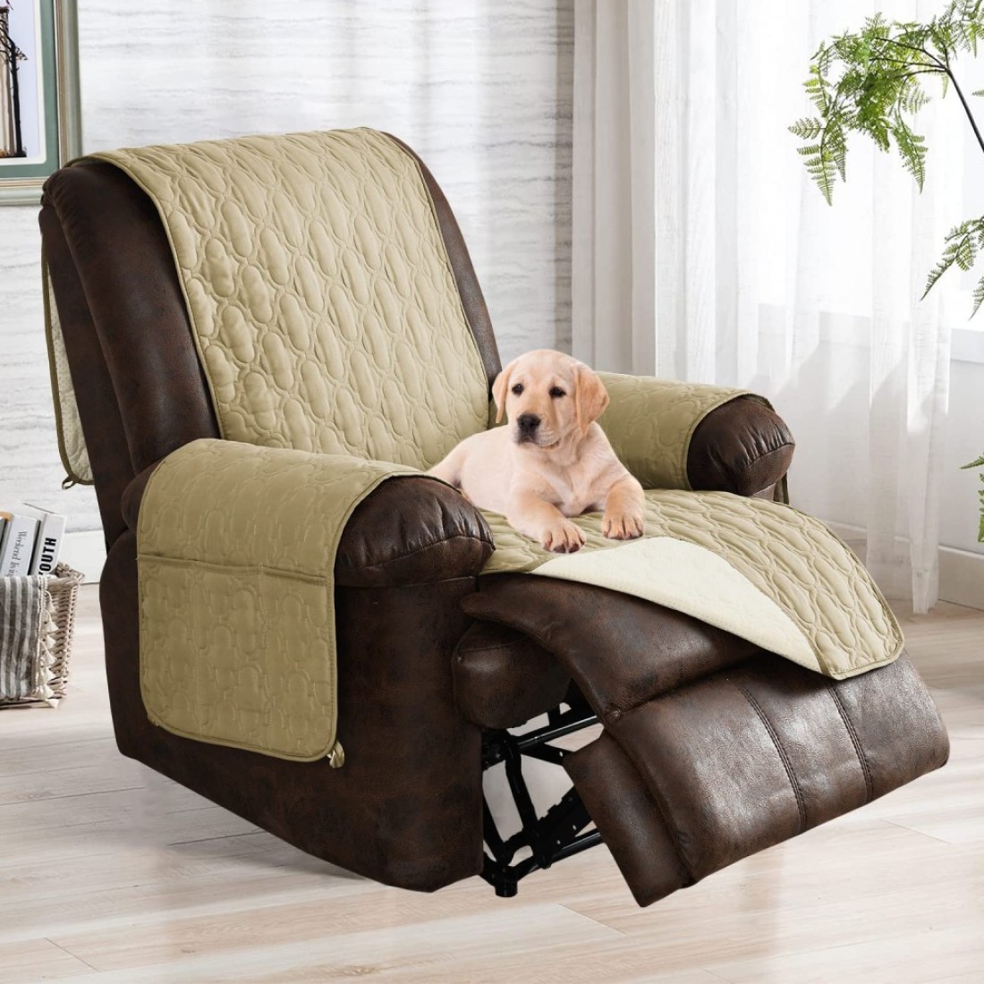 RBSC Home 3o Inch Recliner Chair Cover Sofa Covers for Leather Couch (30&quot; Recliner-Style 2, Beige)