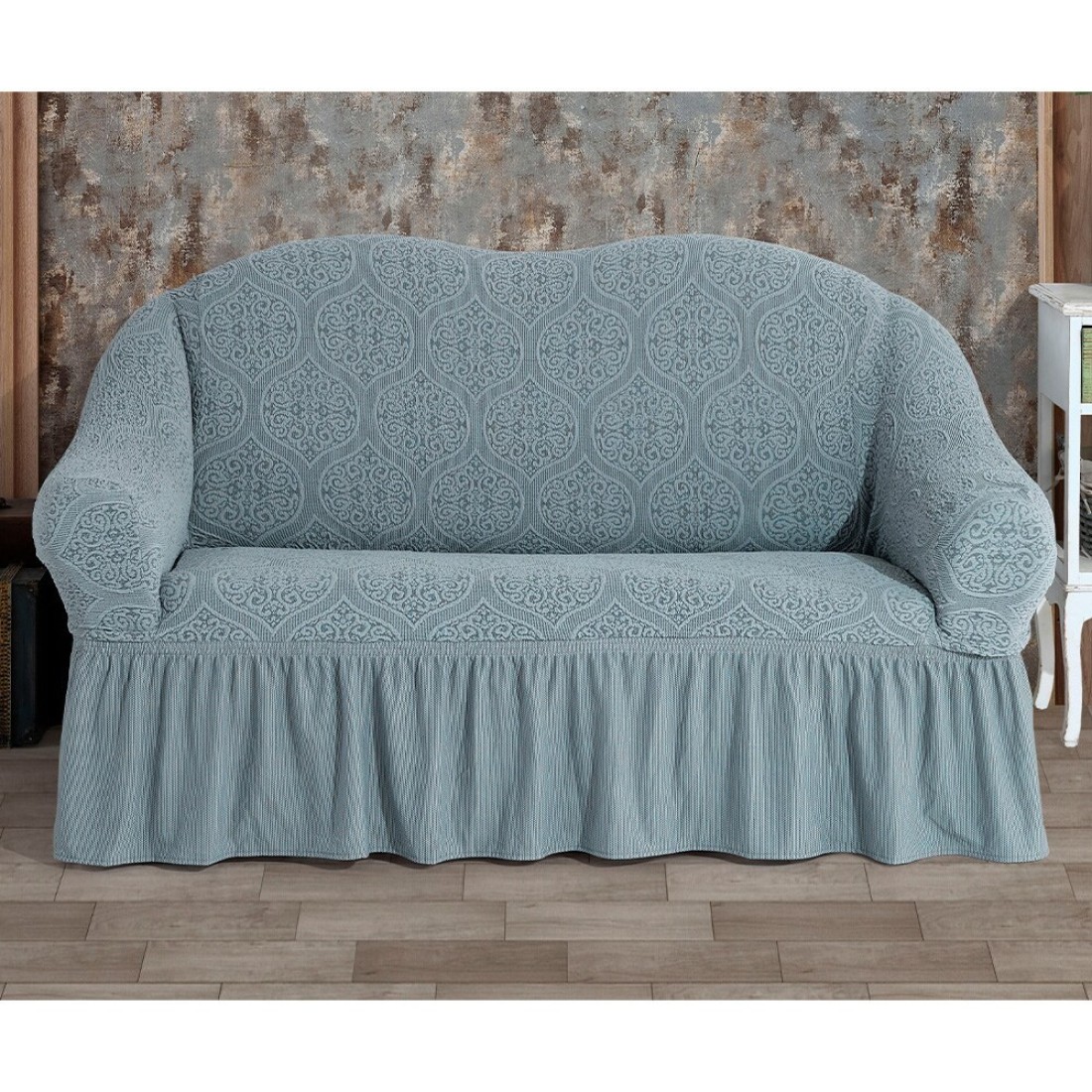 Fabienne Turkish Stretchable Jacquard Sofa Cover Two Seater Grey Free Size