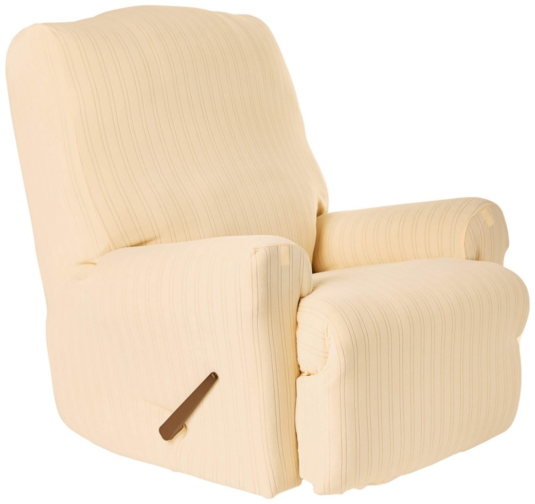 SureFit SF39058 Stretch Pinstripe Recliner Slipcover One Piece Form Fit 94 Polyester 6 Spandex Machine Washable Cream