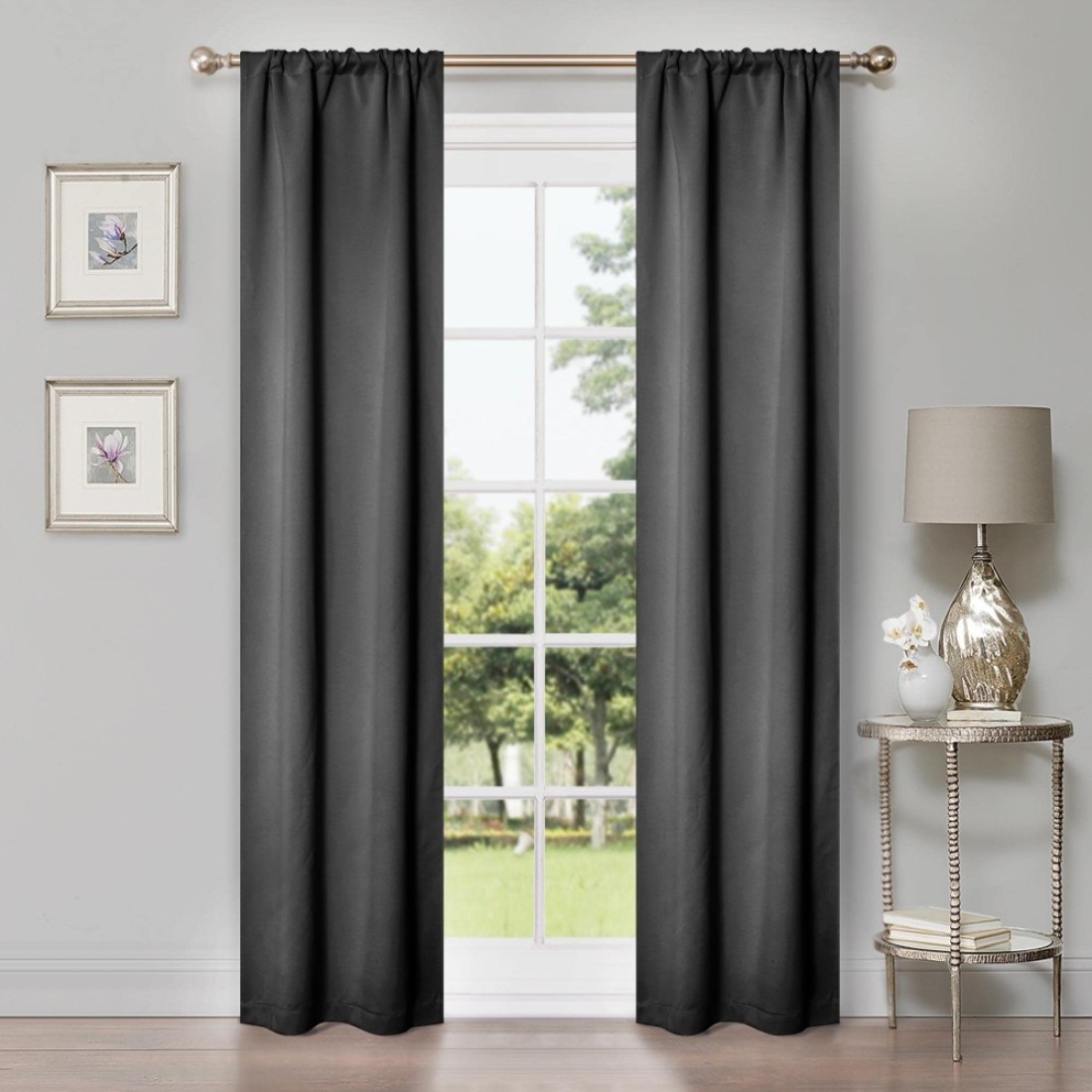 Superior Blackout Curtains Room Darkening Bedroom Living Window Accents Sun Blocking Thermal Classic Modern Solid Collection Set of 2 Panels Rod Pocket 26 x 84 Grey