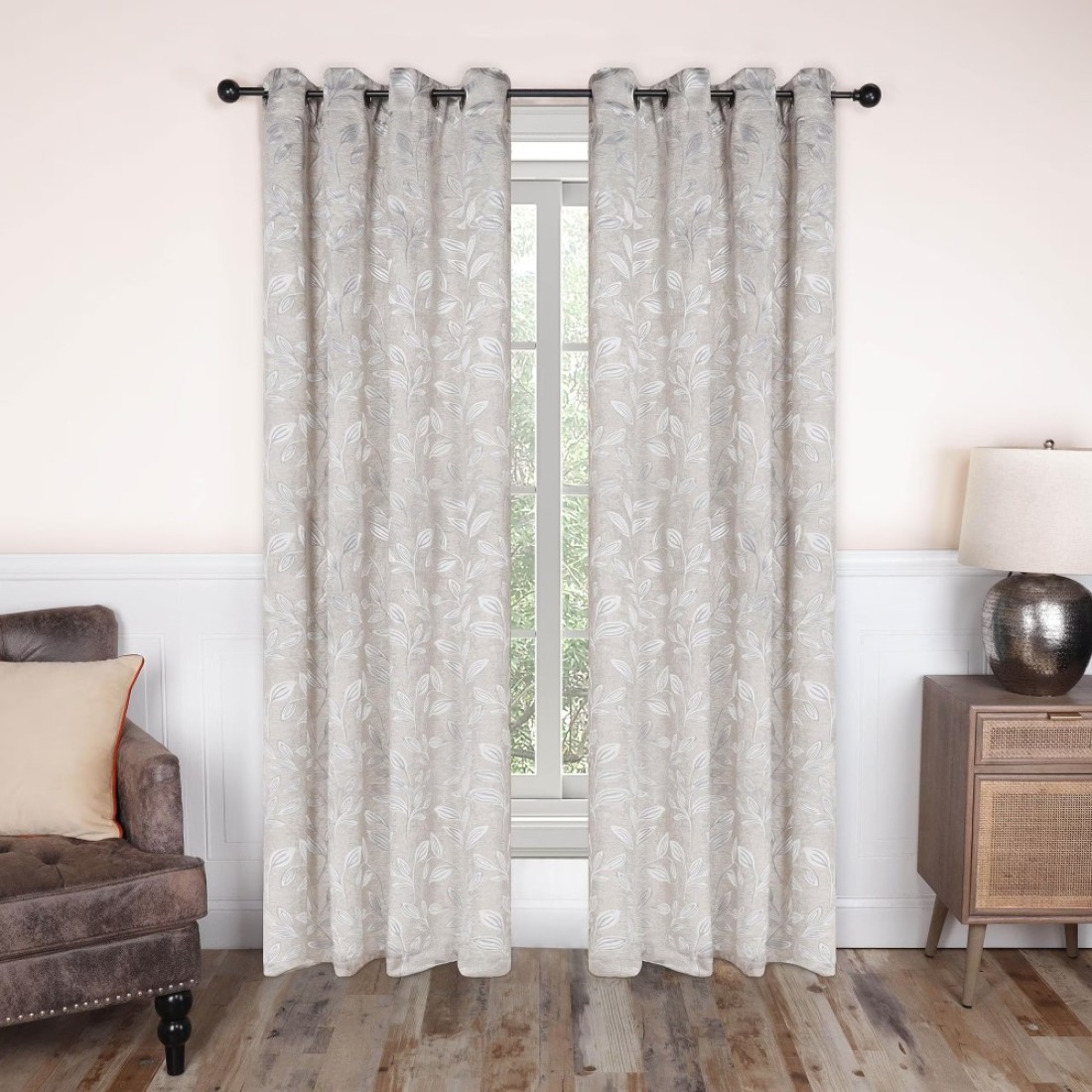 Superior Blackout Curtains Room Darkening Window Accent for Bedroom Sun Blocking Thermal Modern Bohemian Curtains Leaves Collection Set of 2 Panels Rod Pocket 52 in x 120 in Ivory