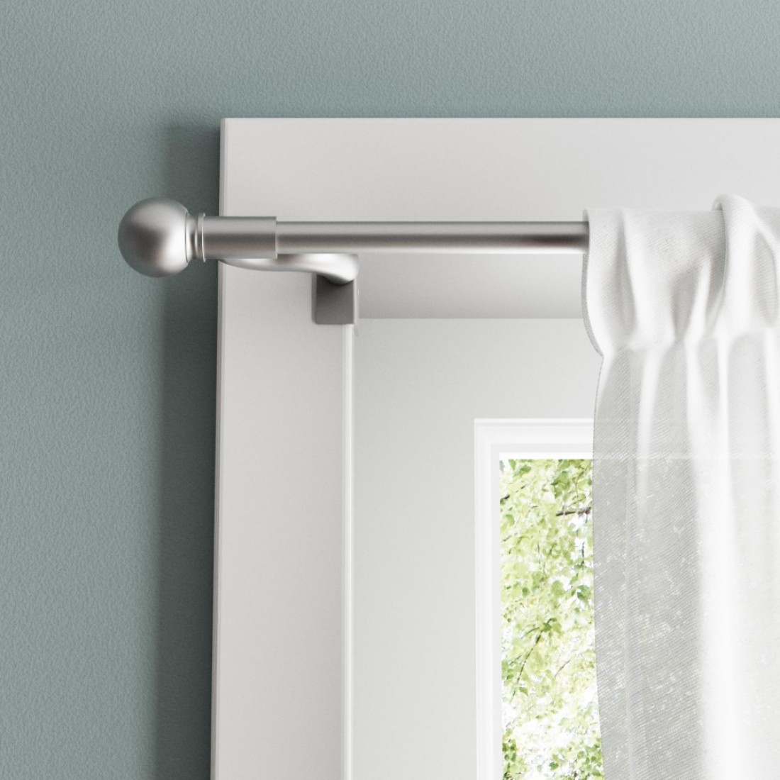 Zenna Home Maytex Window Curtain Rod, Adjustable 28&quot; to 48&quot;, Brushed Nickel &acirc;&euro;&ldquo; Premium Curtain Rods for Windows No Drilling &acirc;&euro;&ldquo; Twist and Shout Easy Install Tension Pole with Decorative Round Finials
