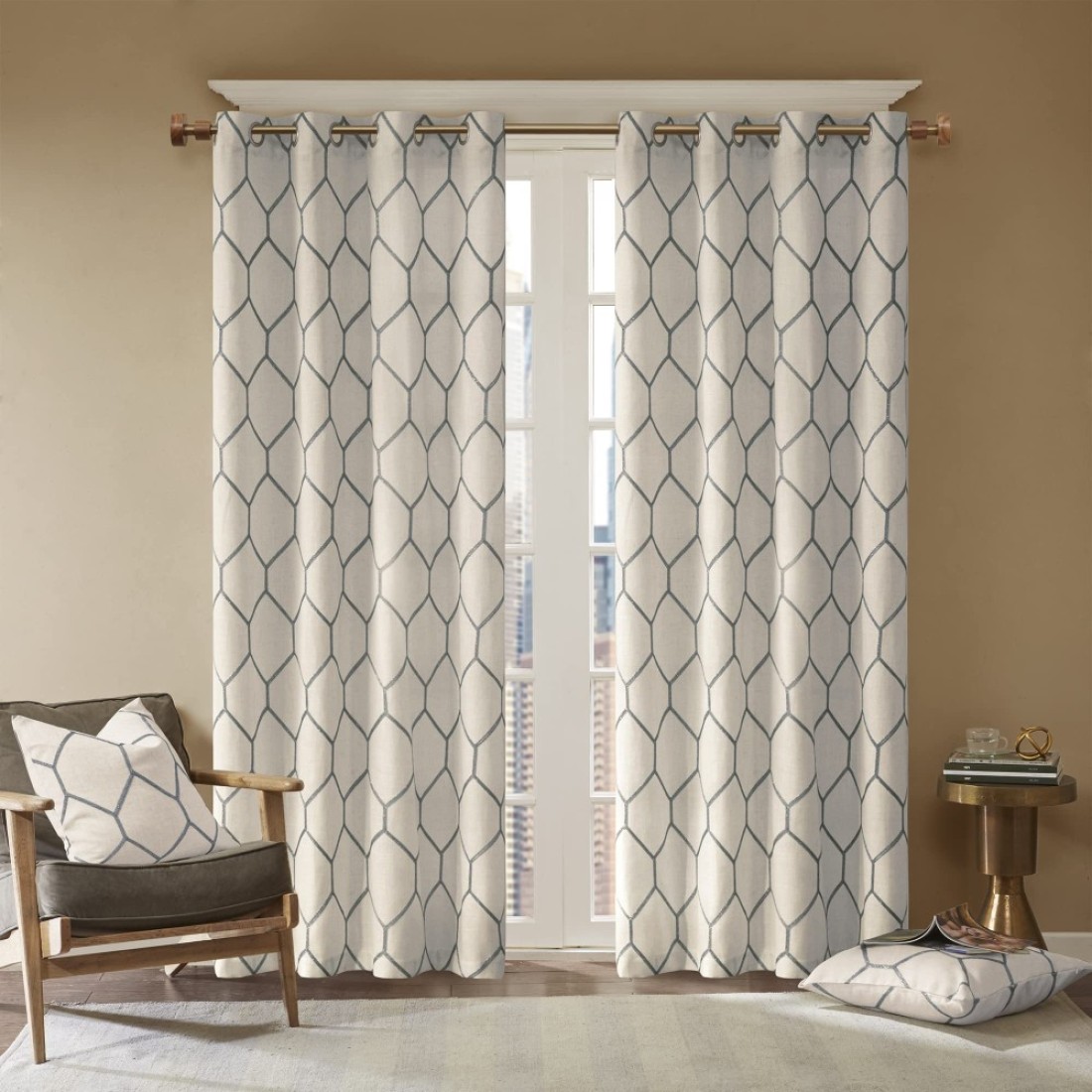 Madison Park Grey Curtains for Living Room Modern Contemporary Linen Window Curtains for Bedroom Brooklyn Embroidered Modern Grommet Window Curtains 50X95 1Panel Pack