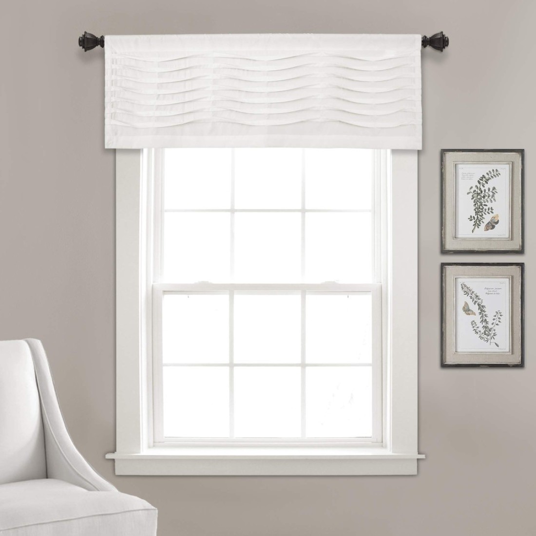 Lush Decor18 x 52 White Wave Texture Valance Pleated Ruffle Fold Window Kitchen Curtain Single