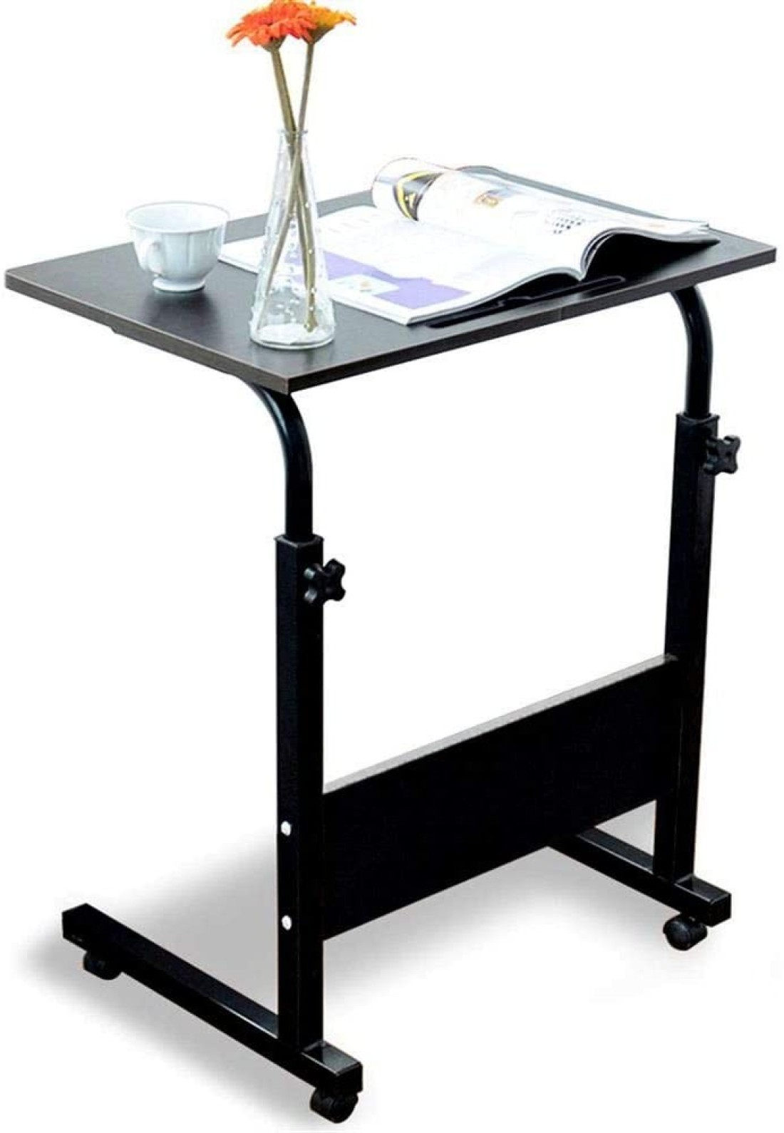Doreen Mobile Side Table, Adjustable Movable Portable Laptop Computer Stand Desk Worksation With Tablet Slot &amp; Wheels for Bed Sofa 40 * 80cm black（GC1212A）