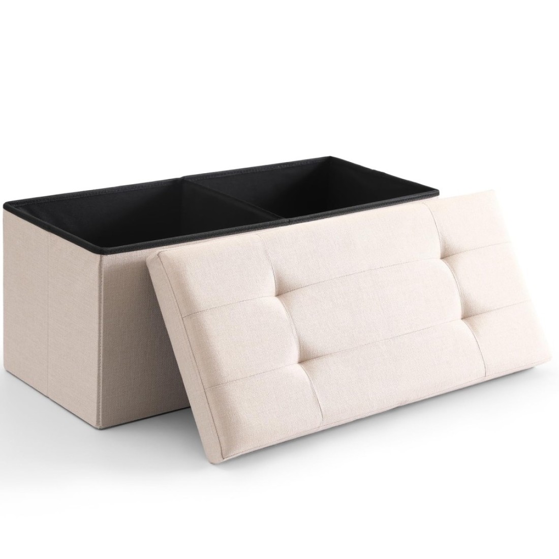 CUYOCA Storage Ottoman Bench Foldable Seat Footrest Shoe Bench End of Bed Storage with Flipping Lid, 75L Storage Space, 30 inches Linen Fabric Beige