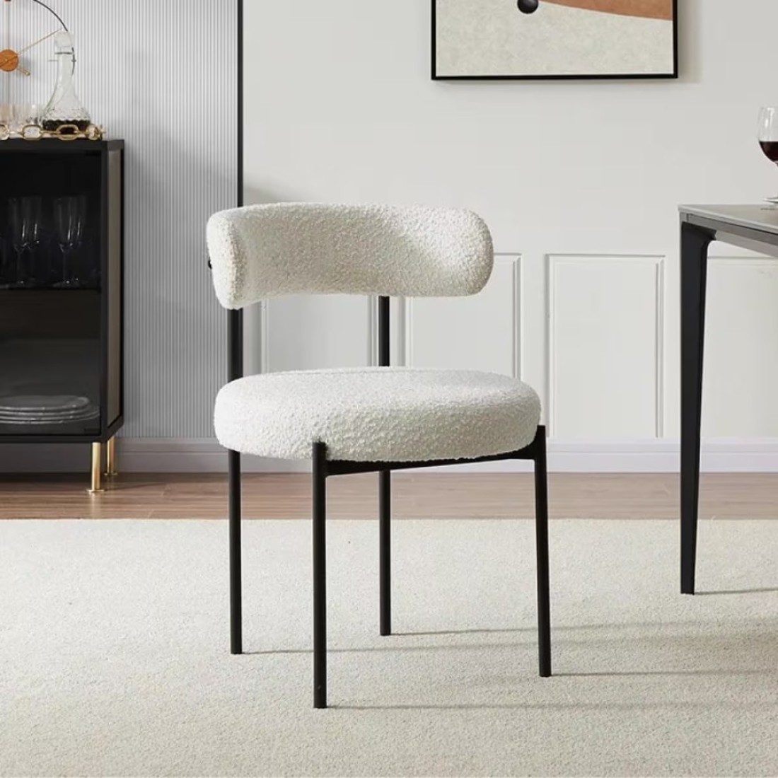 Jeffcoco Furniture Luxurious Modern Dining Chairs - Stainless Steel Leg, Lamb Wool Single Lounge Chair for Hotel, Restaurant, and Office - High-End Living Room Seating (White)