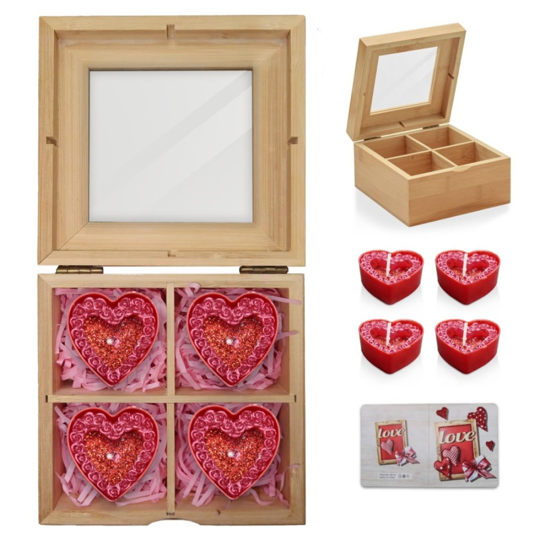 Jinou Valentine&#39;s day gift &ndash; Heart Shape Candles Encased in Premium Quality Bamboo box &ndash; Gift for Wife, Husband, Boyfriend and Girlfriend