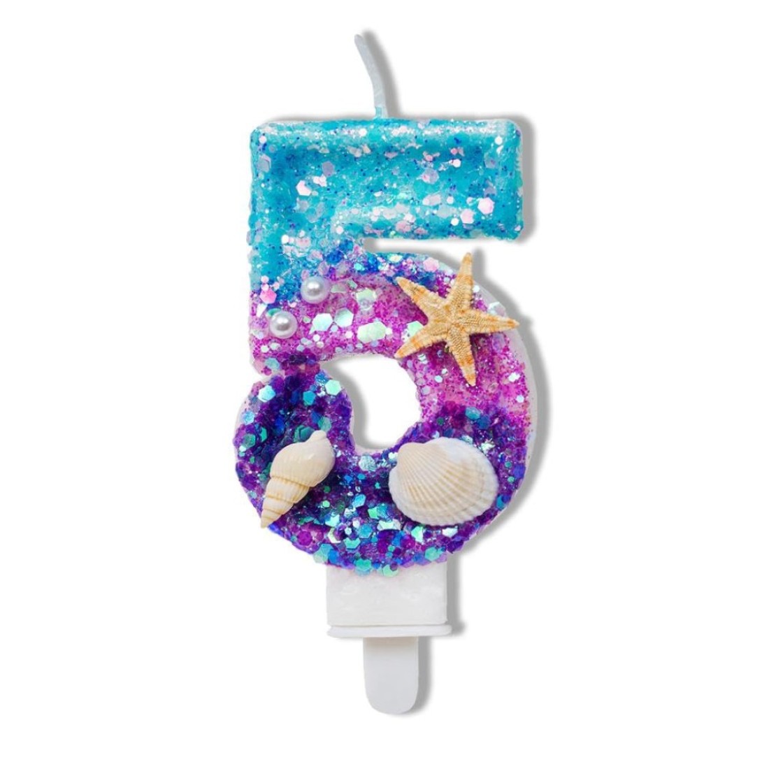 Number 5 Candle Blue Purple Gradient Sequin Birthday Candle 5 for Cake Great for a Mermaid or Under The Sea Party